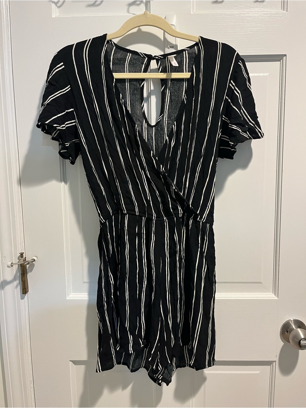 Xhilaration Black and White Striped V-Neck Romper